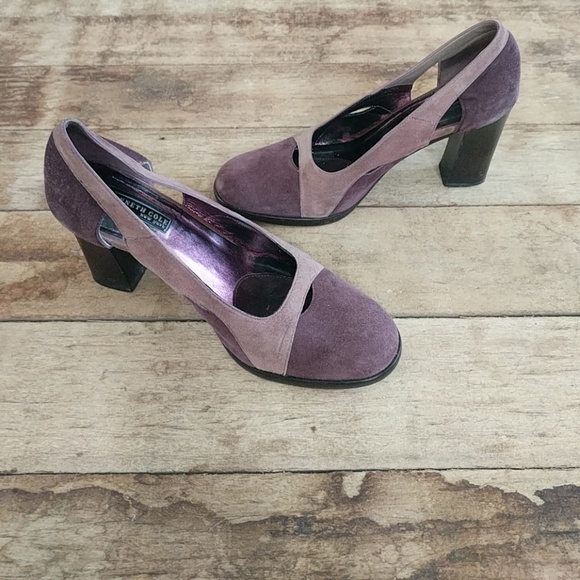 Blush & purple color block suede heels. - Picture 1 of 6